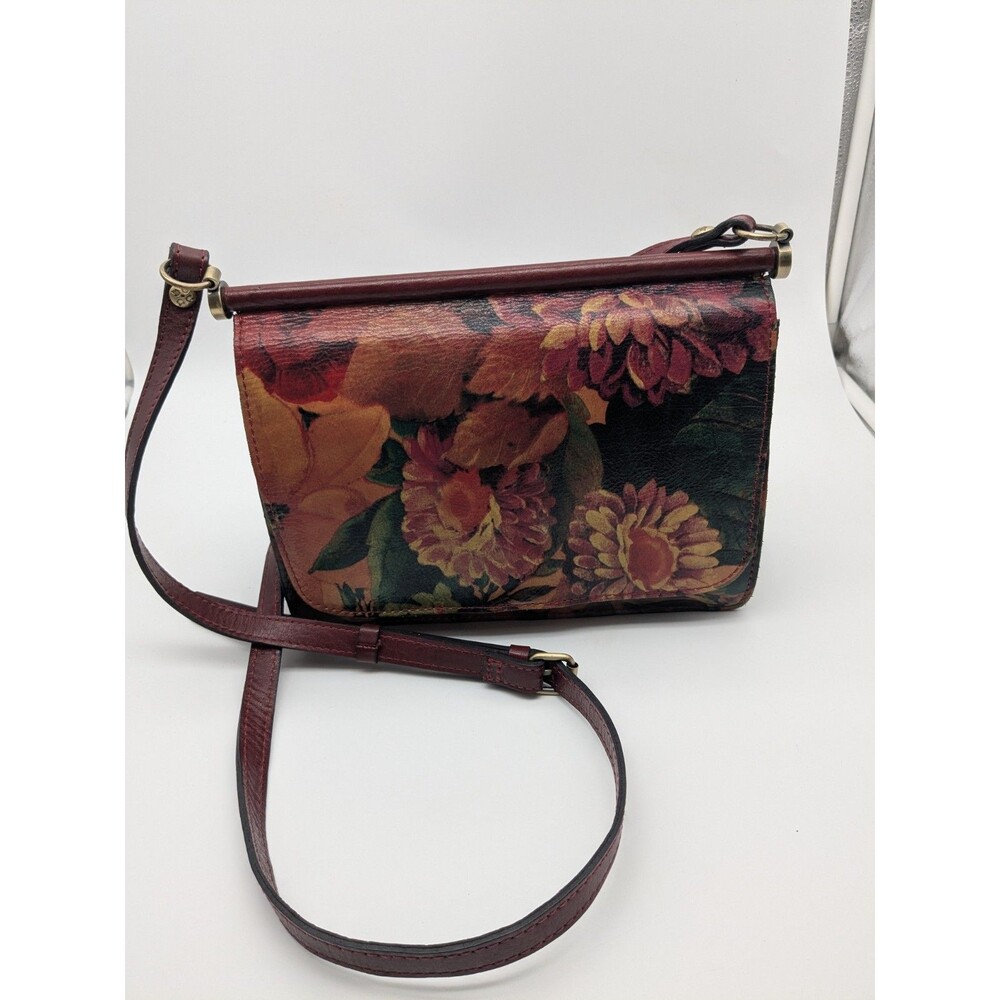 Patricia Nash Floral Leather Crossbody Purse Burgundy Tooled Vintage Style Bag